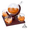 Whiskey Decanter Globe Set w/ 4Pcs 8.45OZ Etched World Whiskey Glasses Wooden Tray Perfect Gift Set