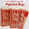 Popcorn Bags 1.5oz Bulk Pack of 125 Medium Brown Red Individual Pop Corn Paper Bags